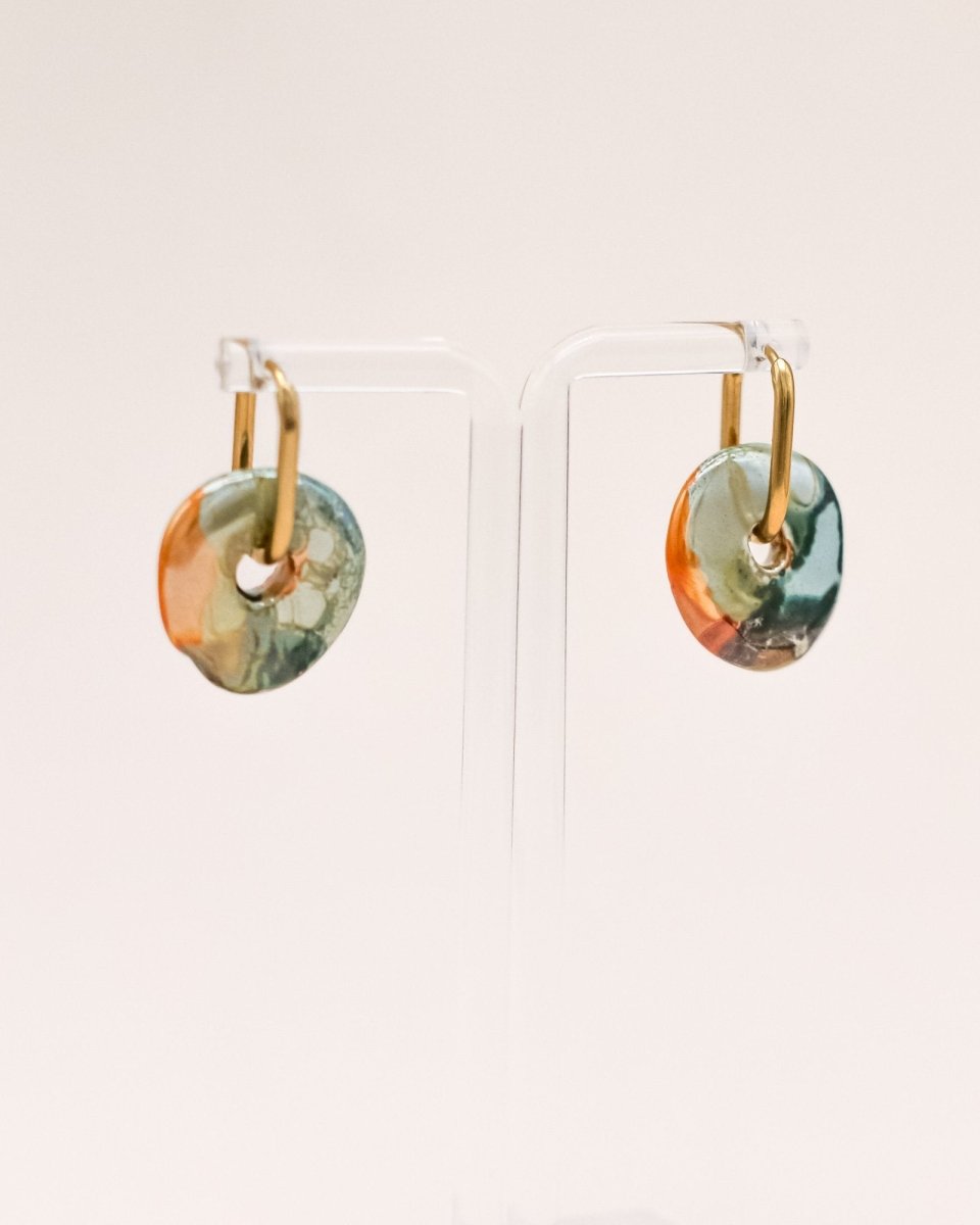 Sonstige - GREEN/ORANGE CERAMIC DONUT Hoops - ROSA ECK - Gold, Grün,