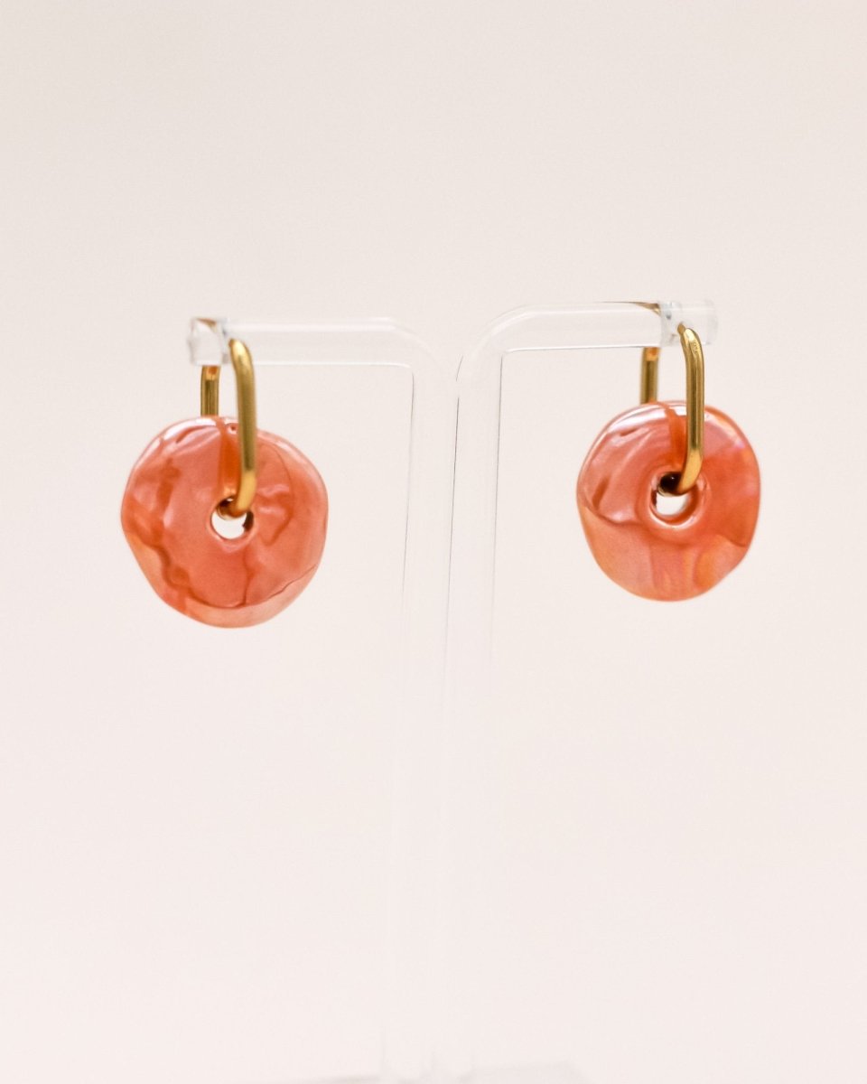 Sonstige - PEACH CERAMIC DONUT Hoops - ROSA ECK - Gold, ,