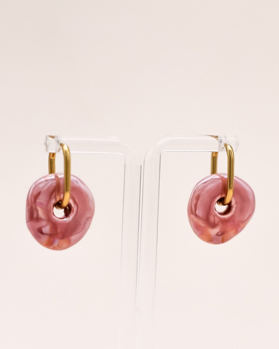Sonstige - PINK CERAMIC DONUT Hoops - ROSA ECK - Gold, Pink,