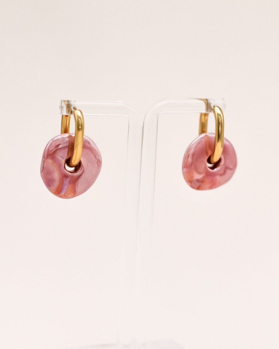 Sonstige - PINK CERAMIC DONUT Hoops - ROSA ECK - Gold, Pink,