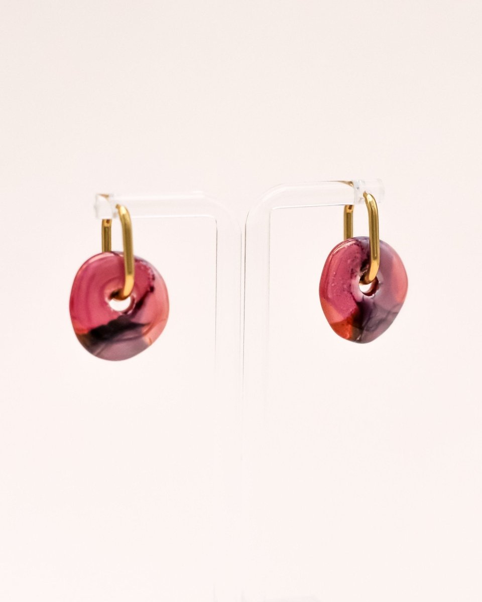 Sonstige - PINK/RED CERAMIC DONUT Hoops - ROSA ECK - Gold, Pink, Rot