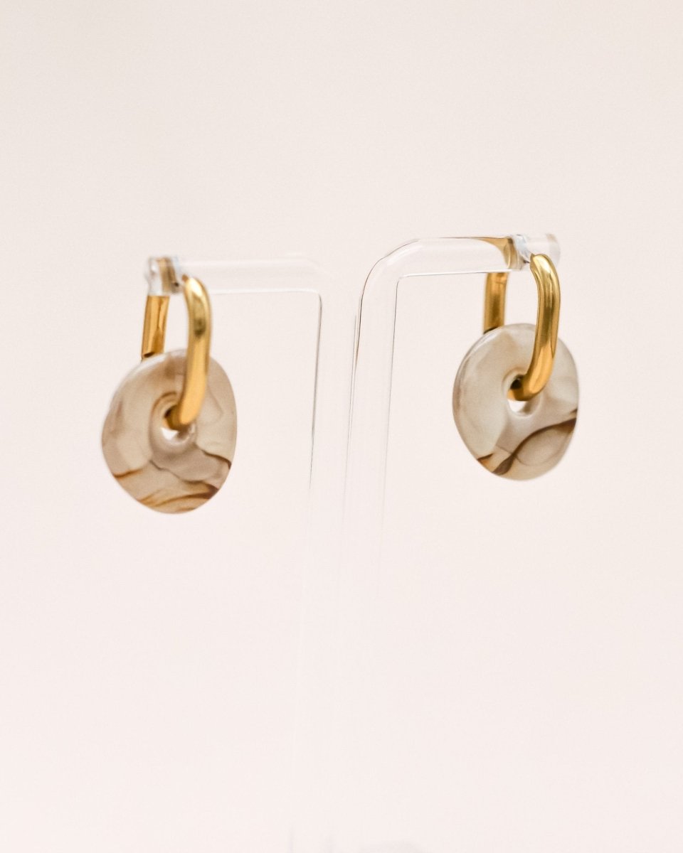 Studio Toto Nono - BEIGE CERAMIC DONUT Hoops - ROSA ECK - Gold, ,
