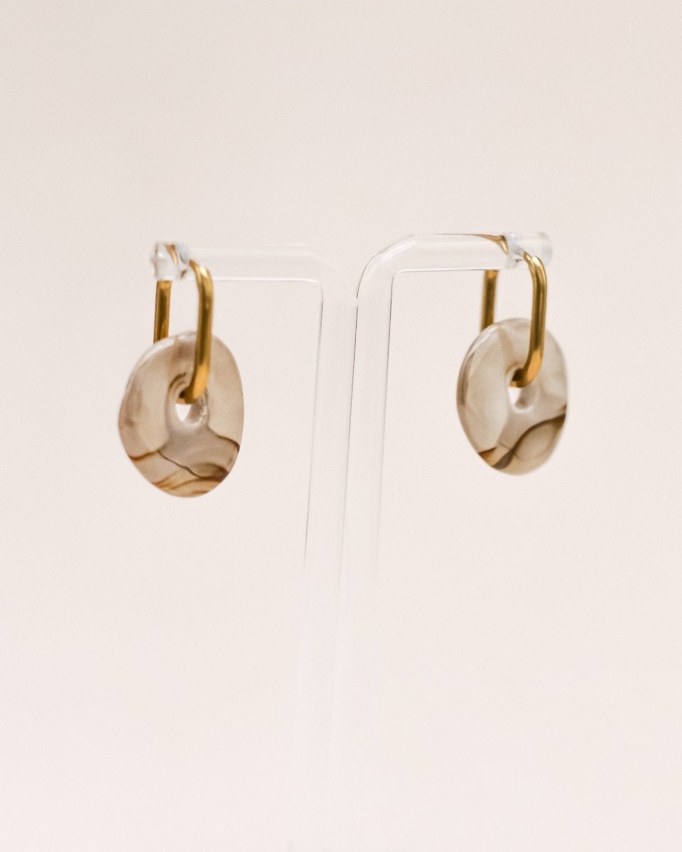 Studio Toto Nono - BEIGE CERAMIC DONUT Hoops - ROSA ECK - Gold, ,