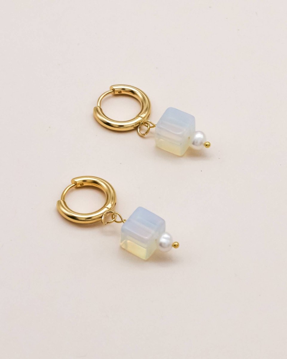 Studio Toto Nono - GLASS CUBE Hoops - ROSA ECK - Gold, ,