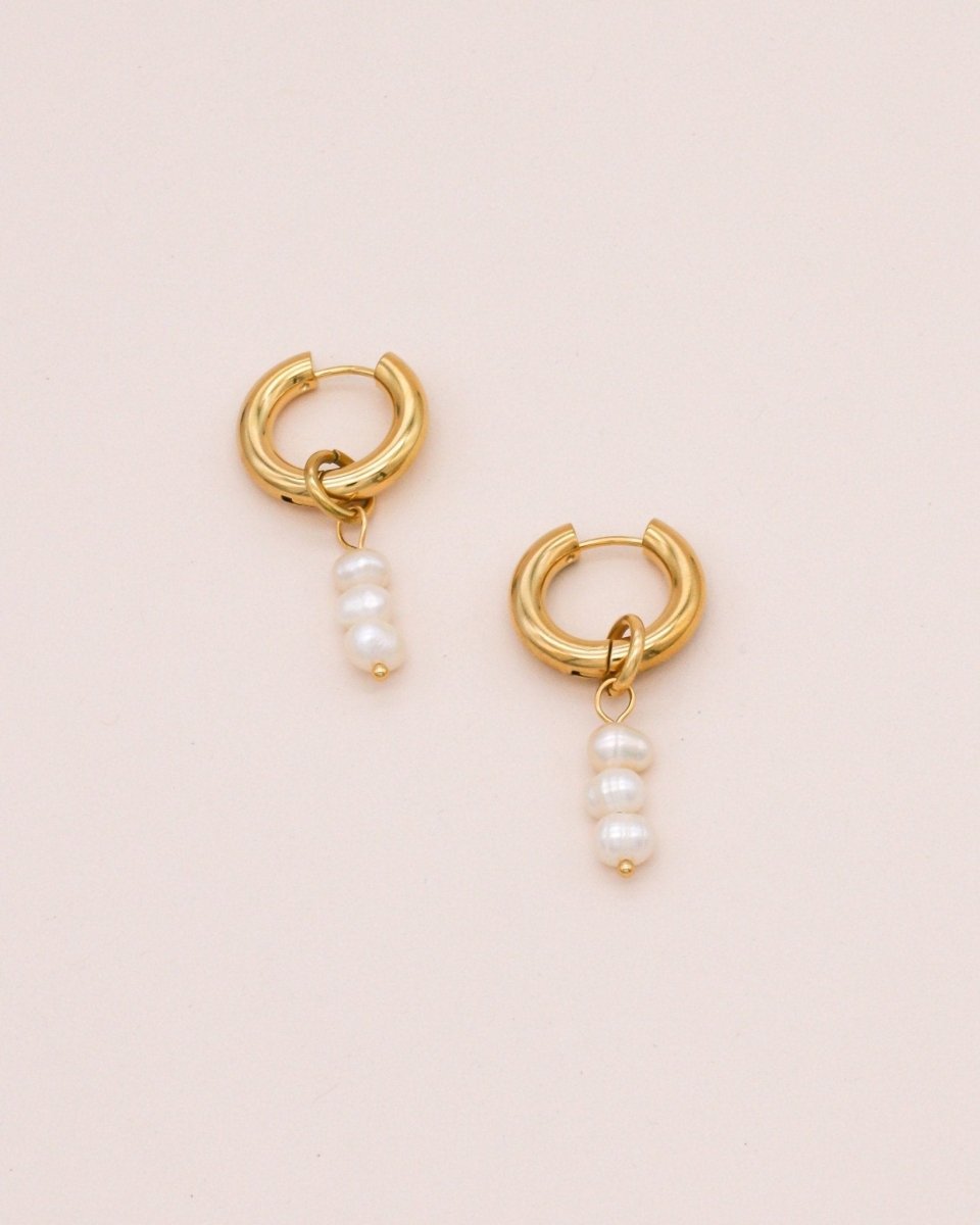 Studio Toto Nono - TRIPLE PEARL Hoops - ROSA ECK - , ,