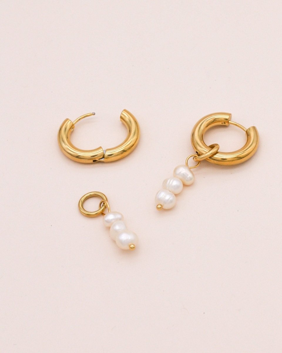 Studio Toto Nono - TRIPLE PEARL Hoops - ROSA ECK - , ,