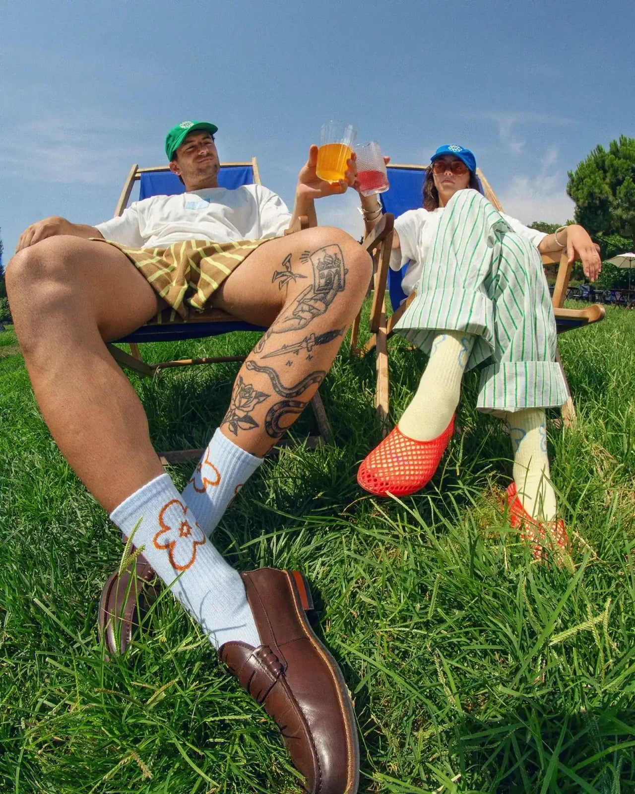 Tarta Gelatina - TRY LATER Socken – Hellblau mit Blumen - Motiv - Socken - ROSA ECK Concept Store