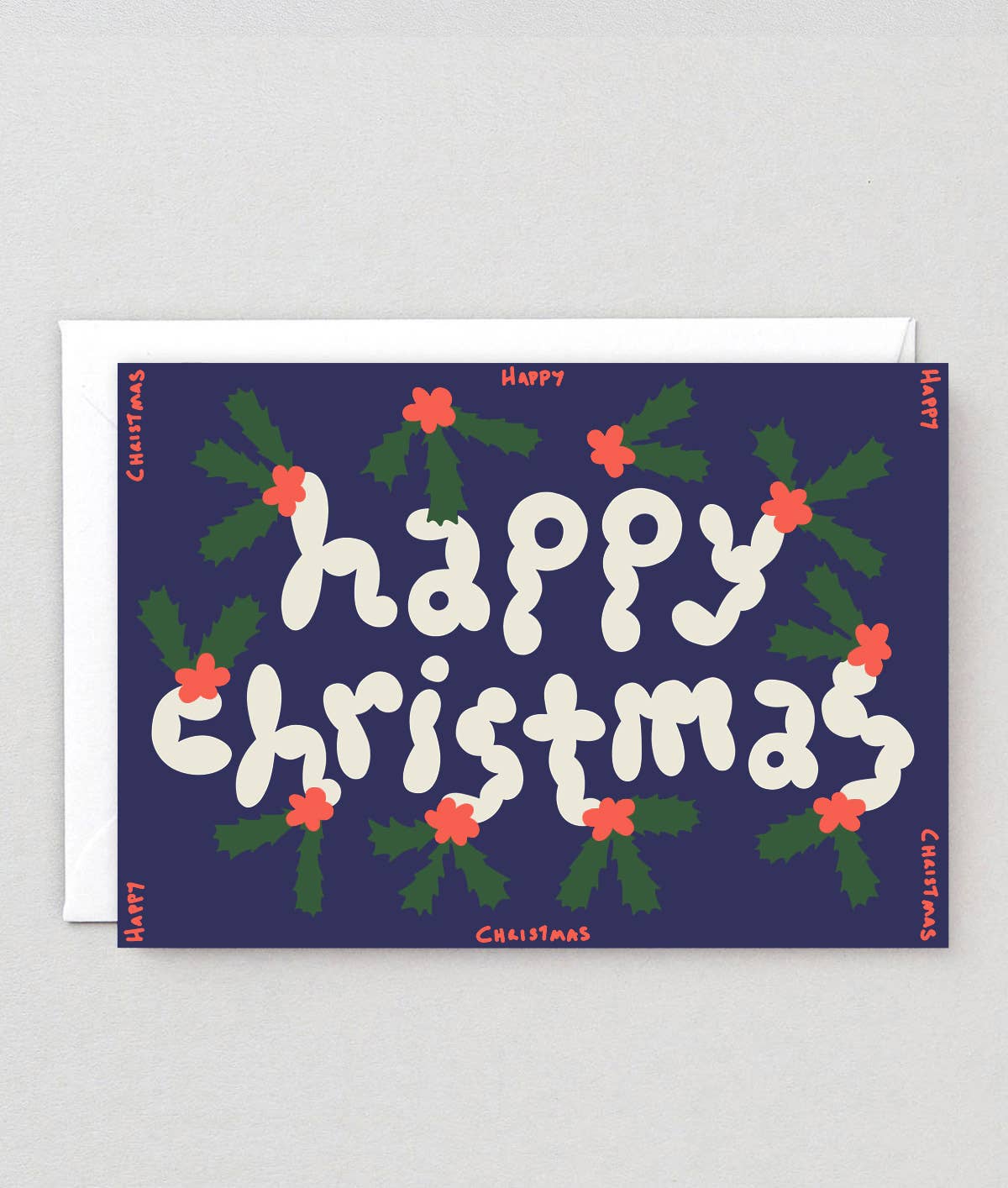 Wrap - HAPPY CHRISTMAS HOLLY Weihnachts - Grußkarte mit Prägung - Grußkarte - ROSA ECK Concept Store
