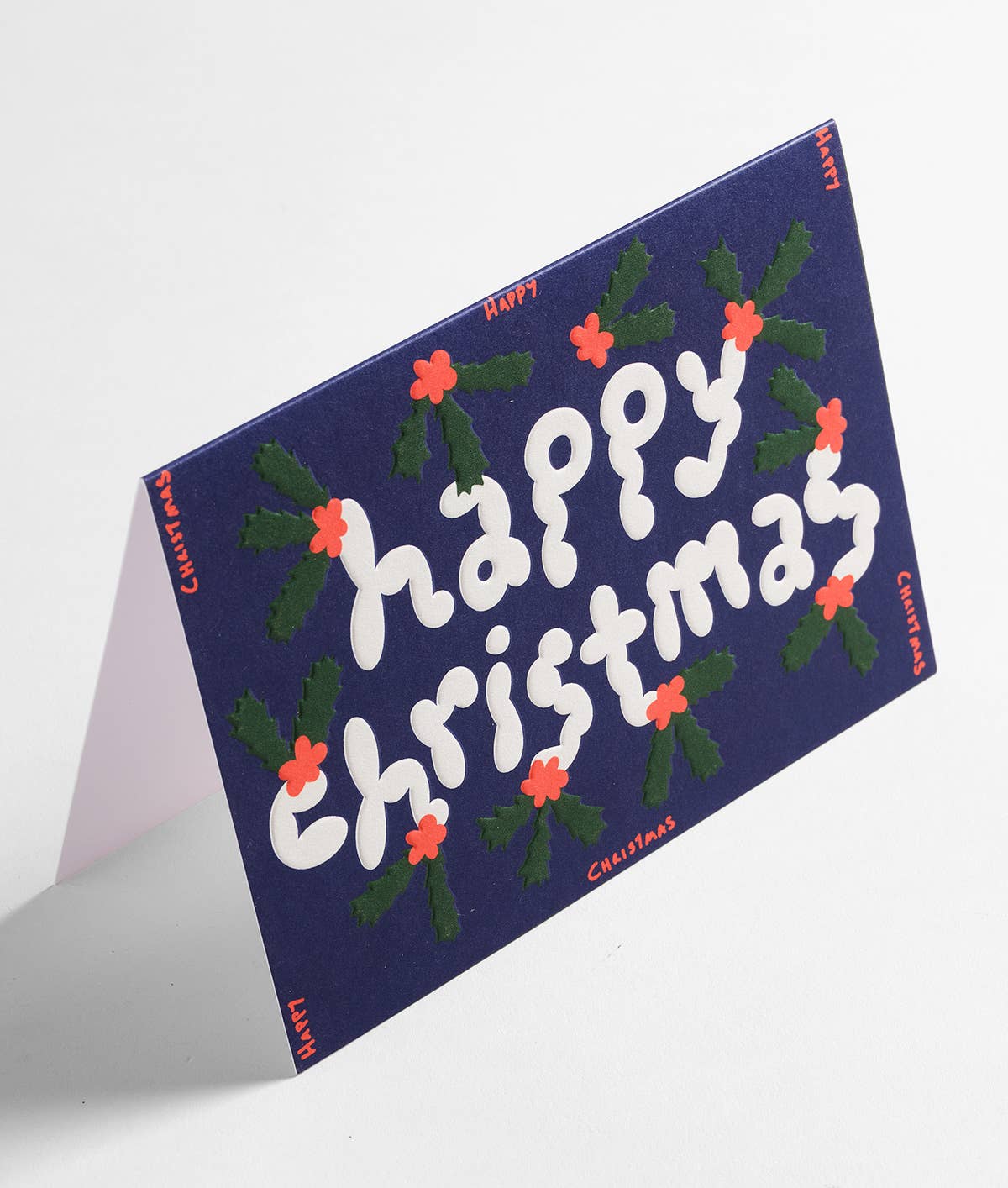 Wrap - HAPPY CHRISTMAS HOLLY Weihnachts - Grußkarte mit Prägung - Grußkarte - ROSA ECK Concept Store