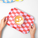 Wrap - RED BLUR CHECK Kleines rechteckiges Serviertablett aus Birke - Serviertablett - ROSA ECK