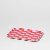 Wrap - RED BLUR CHECK Kleines rechteckiges Serviertablett aus Birke - Serviertablett - ROSA ECK
