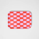 Wrap - RED BLUR CHECK Kleines rechteckiges Serviertablett aus Birke - Serviertablett - ROSA ECK