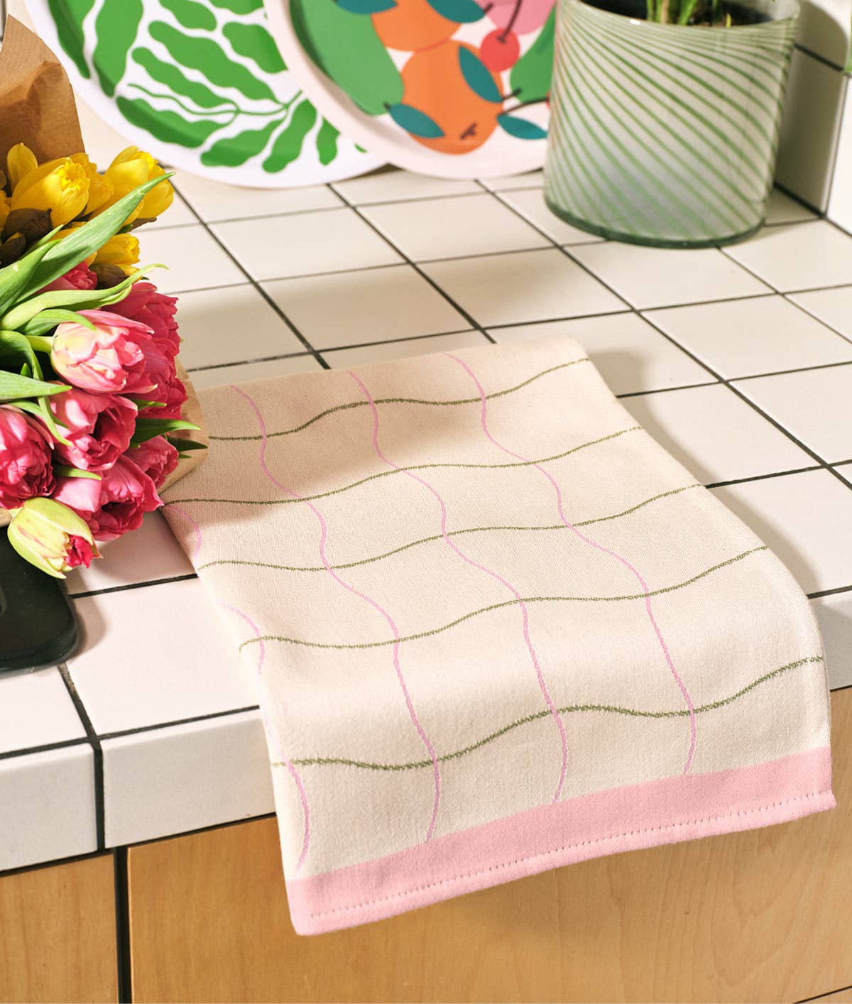 Wrap - WAVE GRID NATURAL Geschirrtuch aus Baumwolle - Geschirrtuch - ROSA ECK