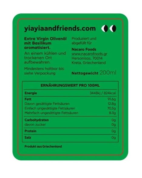 Yiayia and Friends - Natives Olivenöl Extra mit Basilikum - Olivenöl - ROSA ECK Concept Store