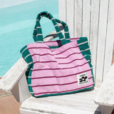 Handtuchtasche mit Streifen • Pink / Teal