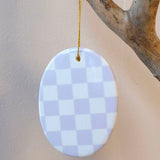 Keramikanhänger oval • Karo Hellblau