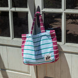 Handtuchtasche mit Streifen • Plum / Light Blue