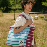 Handtuchtasche mit Streifen • Plum / Light Blue