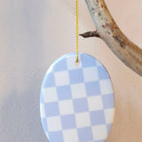 Keramikanhänger oval • Karo Hellblau
