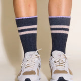 Dicke Stricksocken aus Wolle • Grau mit Streifen