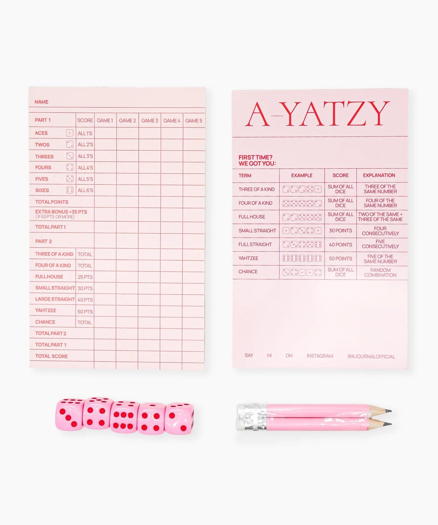 A - Journal - A - YATZY Würfelspiel • Pink Red - ROSA ECK