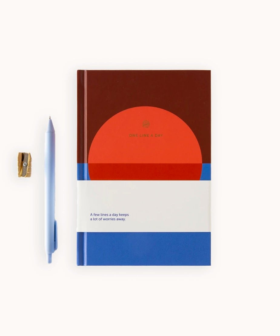 A - Journal Stationery - ONE LINE A DAY Kleines Tagebuch | Circle - Notizbuch - ROSA ECK - Blau, Hardcover, Kreis