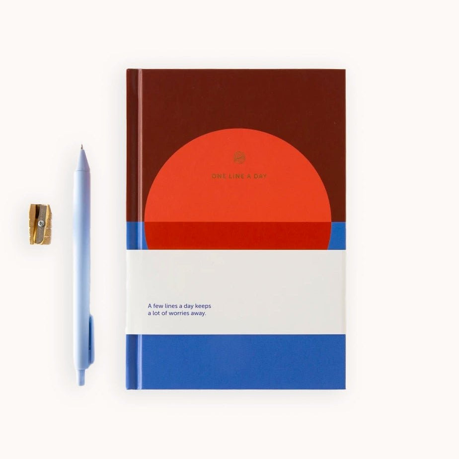 A - Journal Stationery - ONE LINE A DAY Kleines Tagebuch | Circle - Notizbuch - ROSA ECK - Blau, Hardcover, Kreis