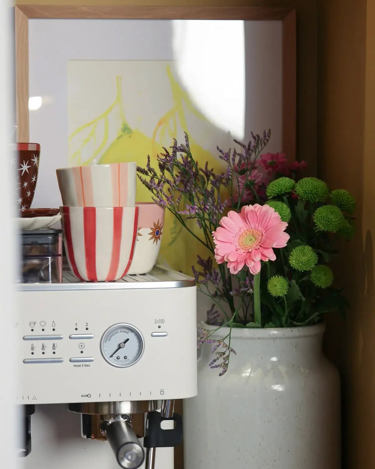 All the Luck in the World - Becher (200 ml) • Pink and Orange Stripes Handpainted - ROSA ECK