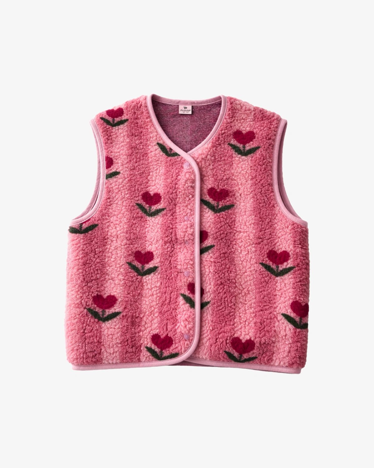 Alwero TYB Weste aus Wolle in Rosa mit roten Blumen (Cherry), Vorderansicht