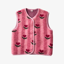 Alwero TYB Weste aus Wolle in Rosa mit roten Blumen (Cherry), Vorderansicht