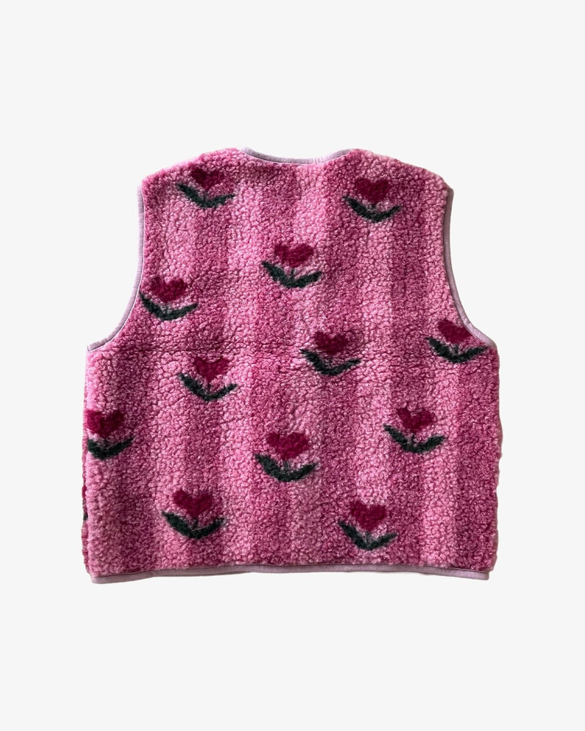 Alwero TYB Weste aus Wolle in Rosa mit roten Blumen (Cherry), Rückansicht