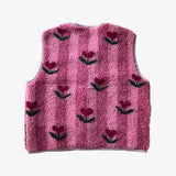 Alwero TYB Weste aus Wolle in Rosa mit roten Blumen (Cherry), Rückansicht