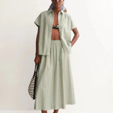 ARMEDANGELS - A - Linien Midirock mit Streifen • foam - light oatmilk - dried palm - ROSA ECK