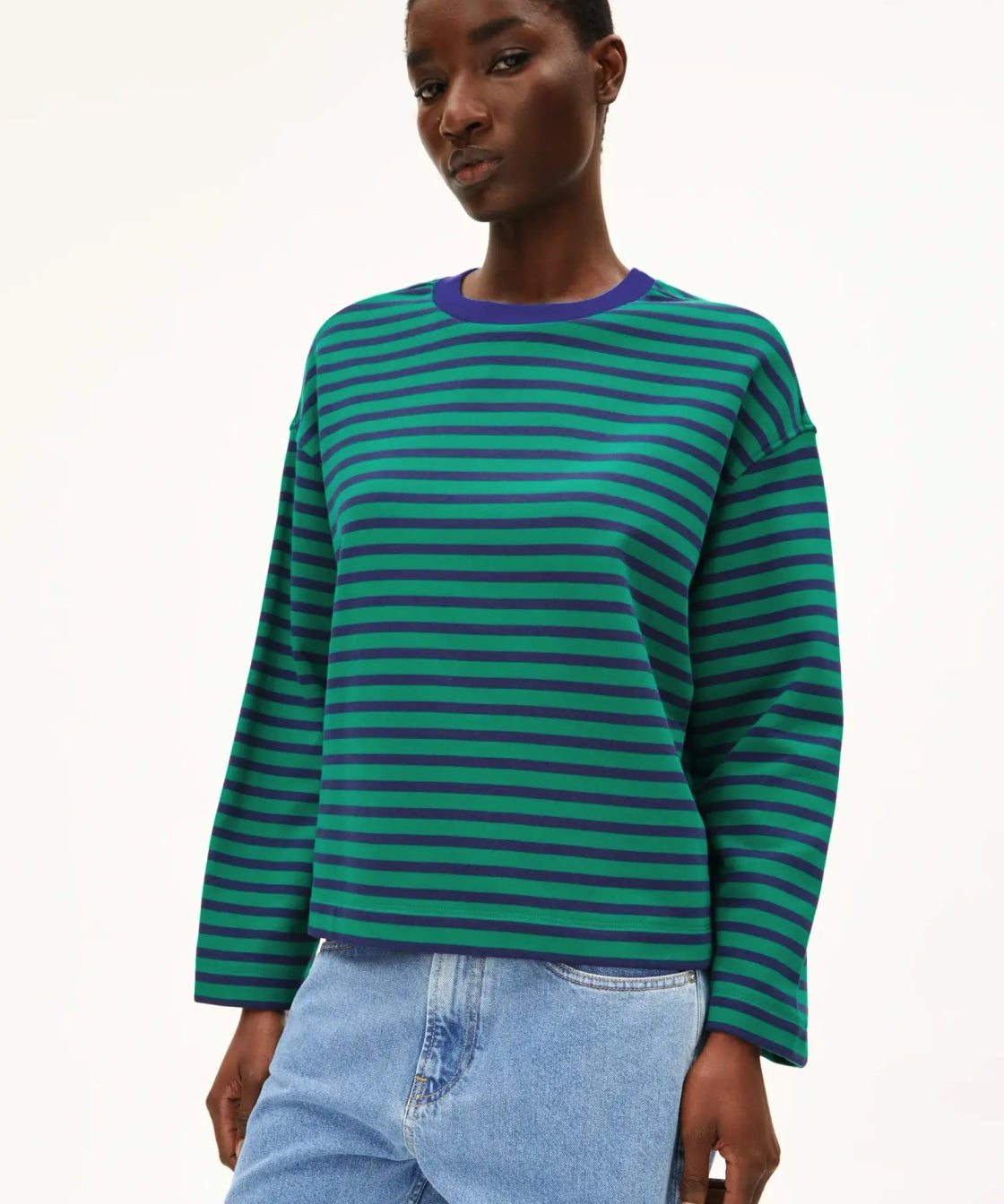 ARMEDANGELS - FRANKAA MAARLEN STRIPE Sweatshirt • emerald green - blue noon - ROSA ECK Concept Store