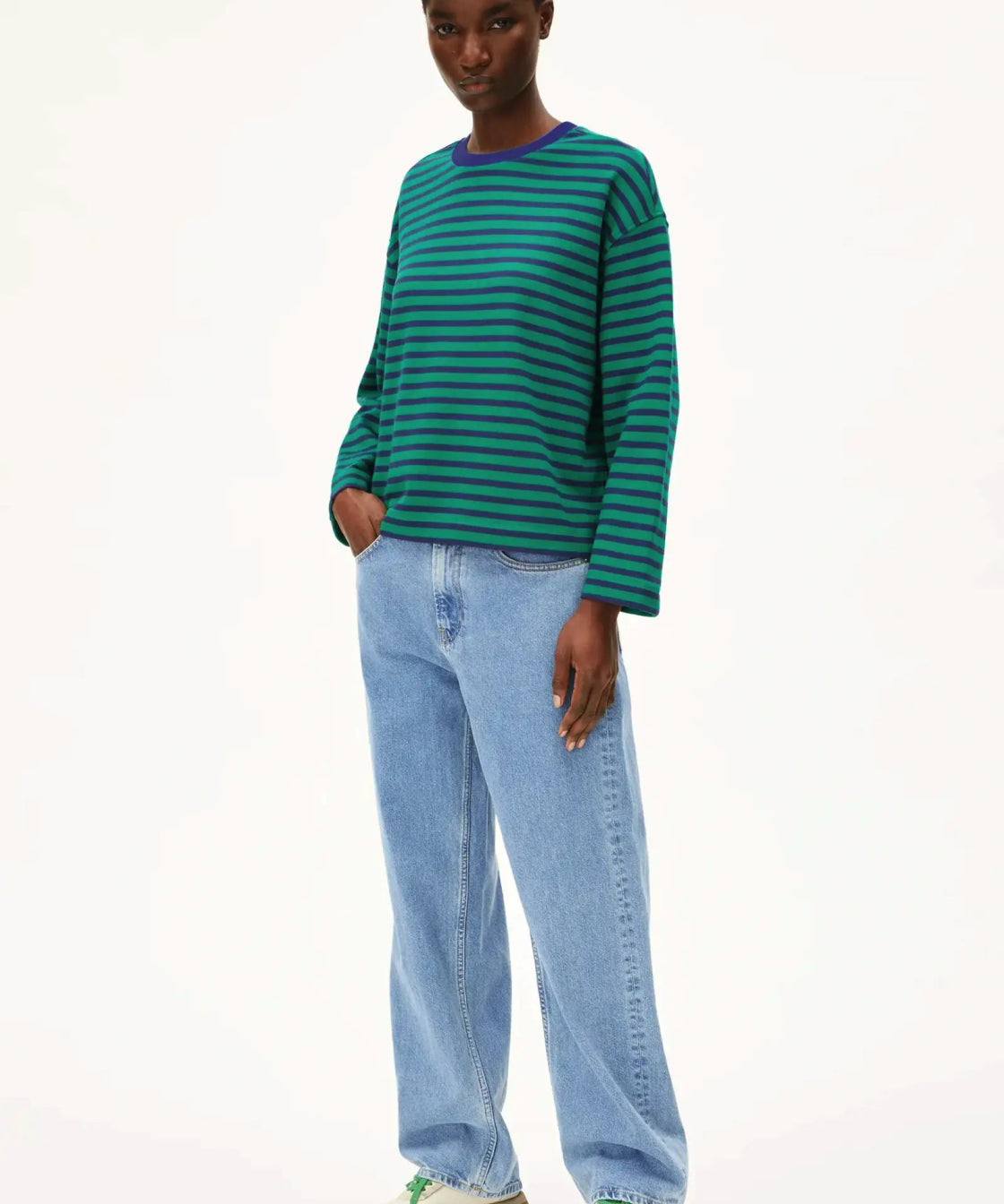 ARMEDANGELS - FRANKAA MAARLEN STRIPE Sweatshirt • emerald green - blue noon - ROSA ECK Concept Store