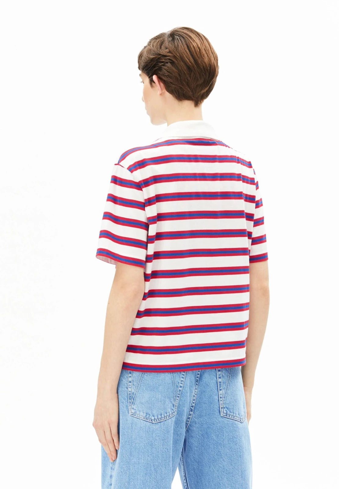 ARMEDANGELS - Gestreiftes Poloshirt • light oatmilk - mars red - dynamo blue - T-Shirt - ROSA ECK