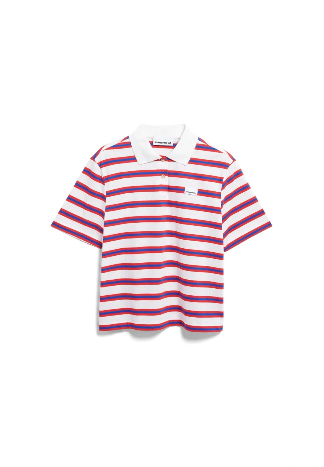 ARMEDANGELS - Gestreiftes Poloshirt • light oatmilk - mars red - dynamo blue - T-Shirt - ROSA ECK