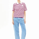 ARMEDANGELS - Gestreiftes Poloshirt • light oatmilk - mars red - dynamo blue - T-Shirt - ROSA ECK