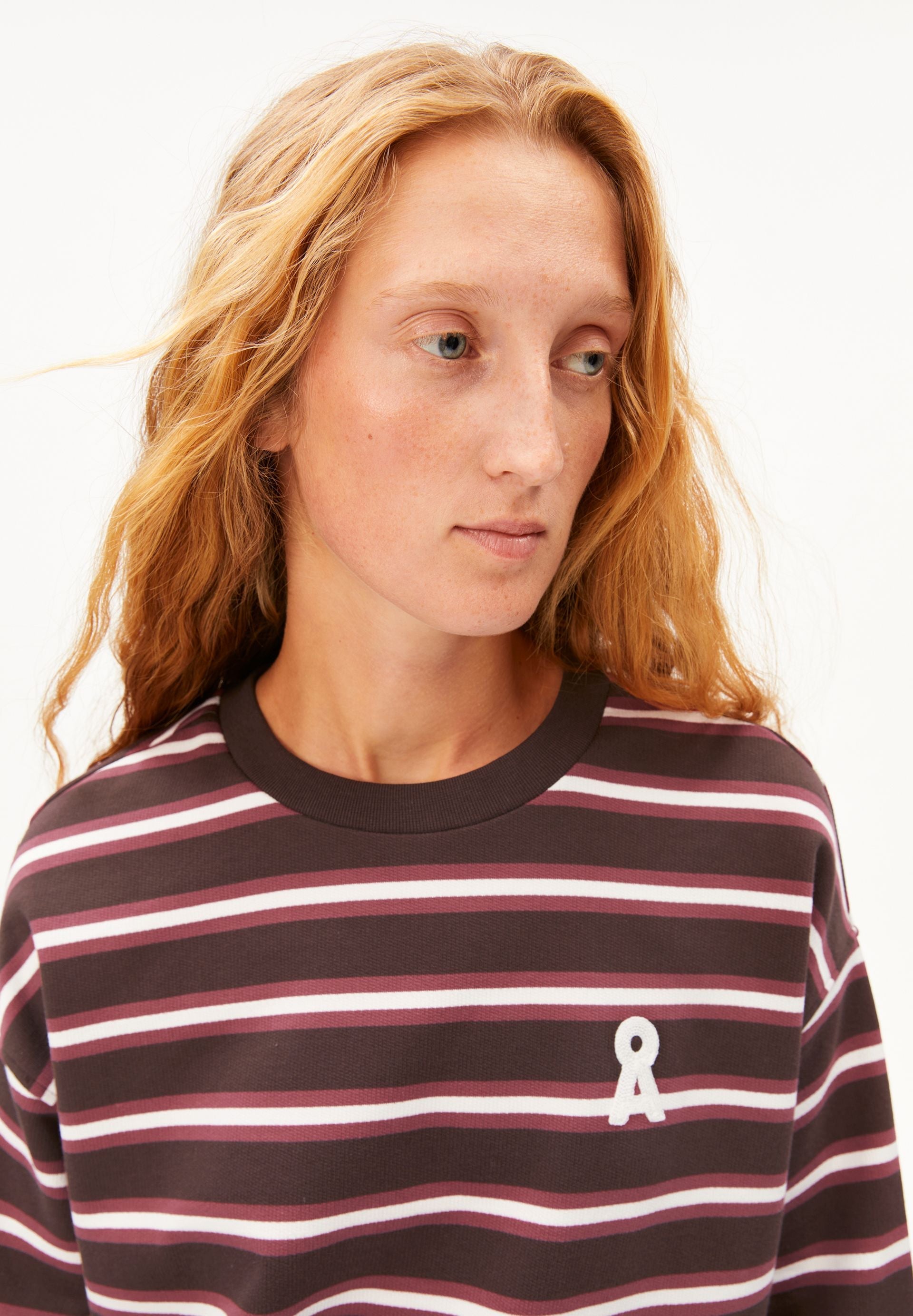 ICONIC Å FRANKAA BOLD Pullover in Dunkelbraun gestreift von ARMEDANGELS – Ansicht 3