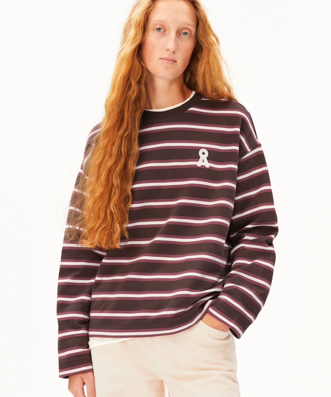 ICONIC Å FRANKAA BOLD Pullover in Dunkelbraun gestreift von ARMEDANGELS – Ansicht 1