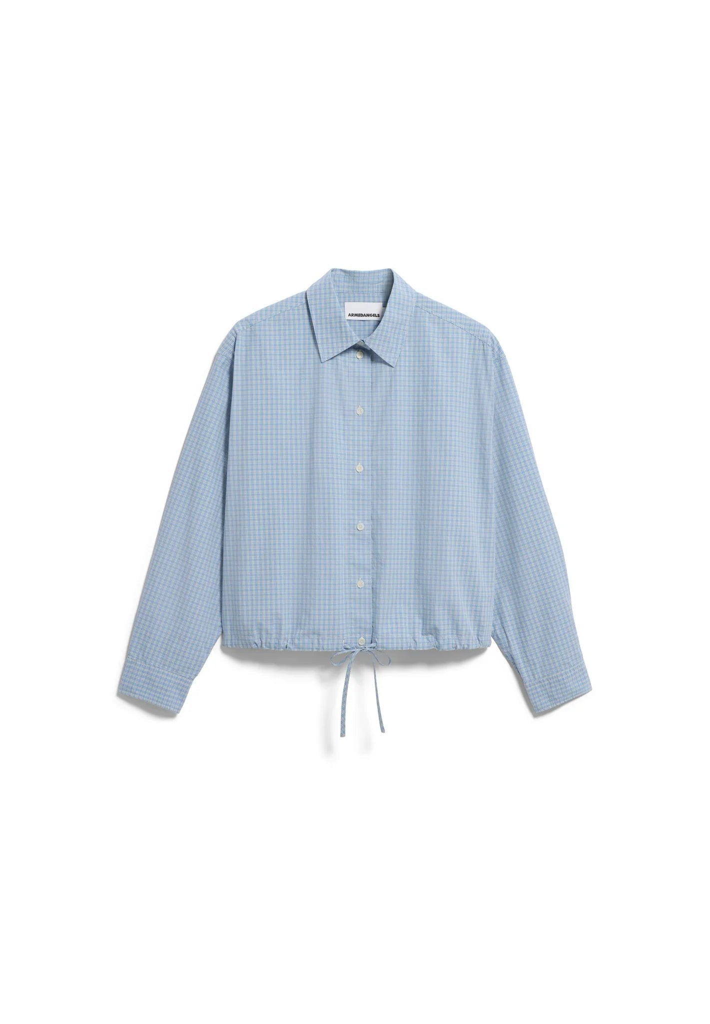 ARMEDANGELS - Karierte Bluse mit Kordelzug • skylight-oatmilk - ROSA ECK
