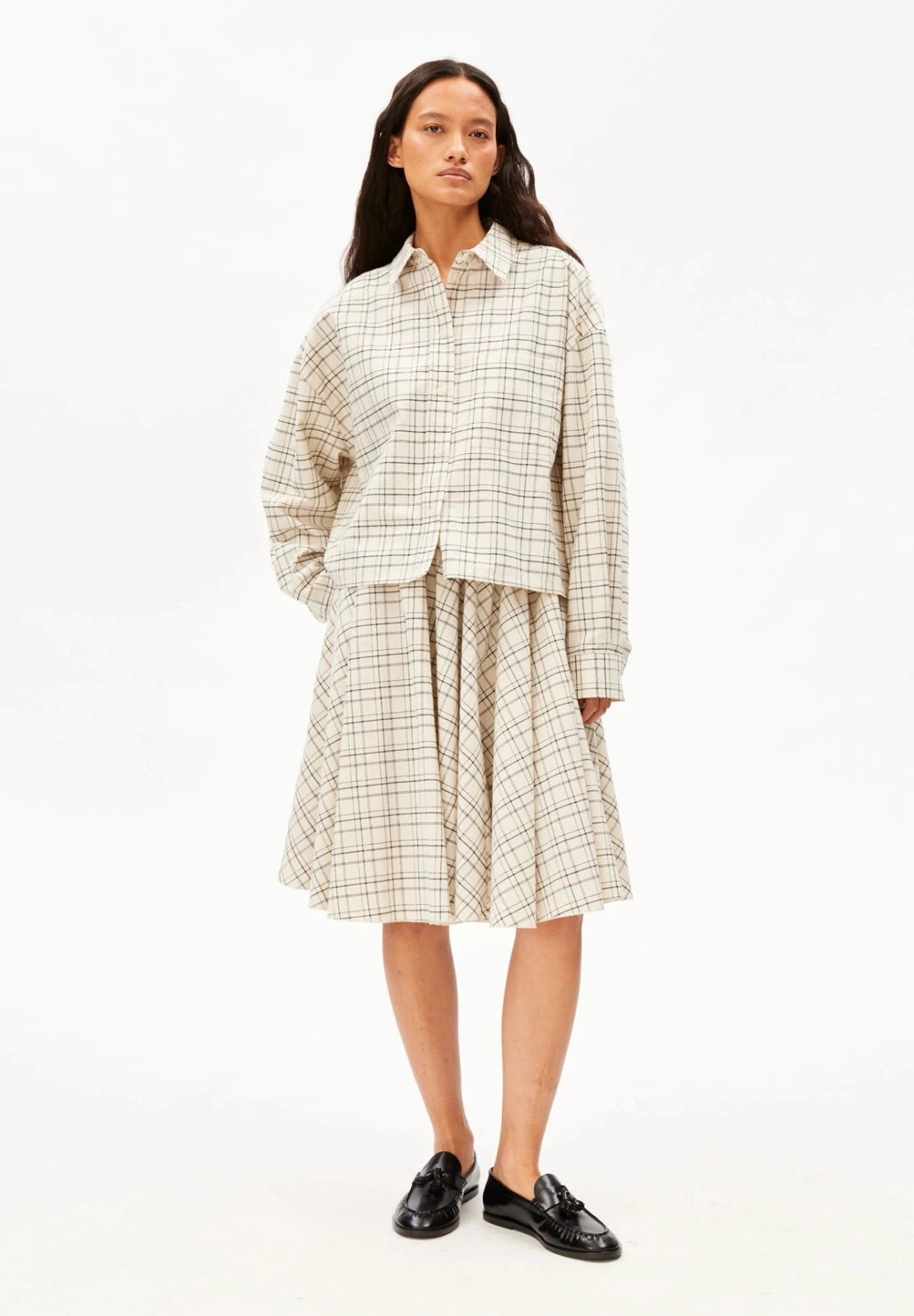 ARMEDANGELS - Karierte Boxy - Bluse • oatmilk - black - Bluse - ROSA ECK