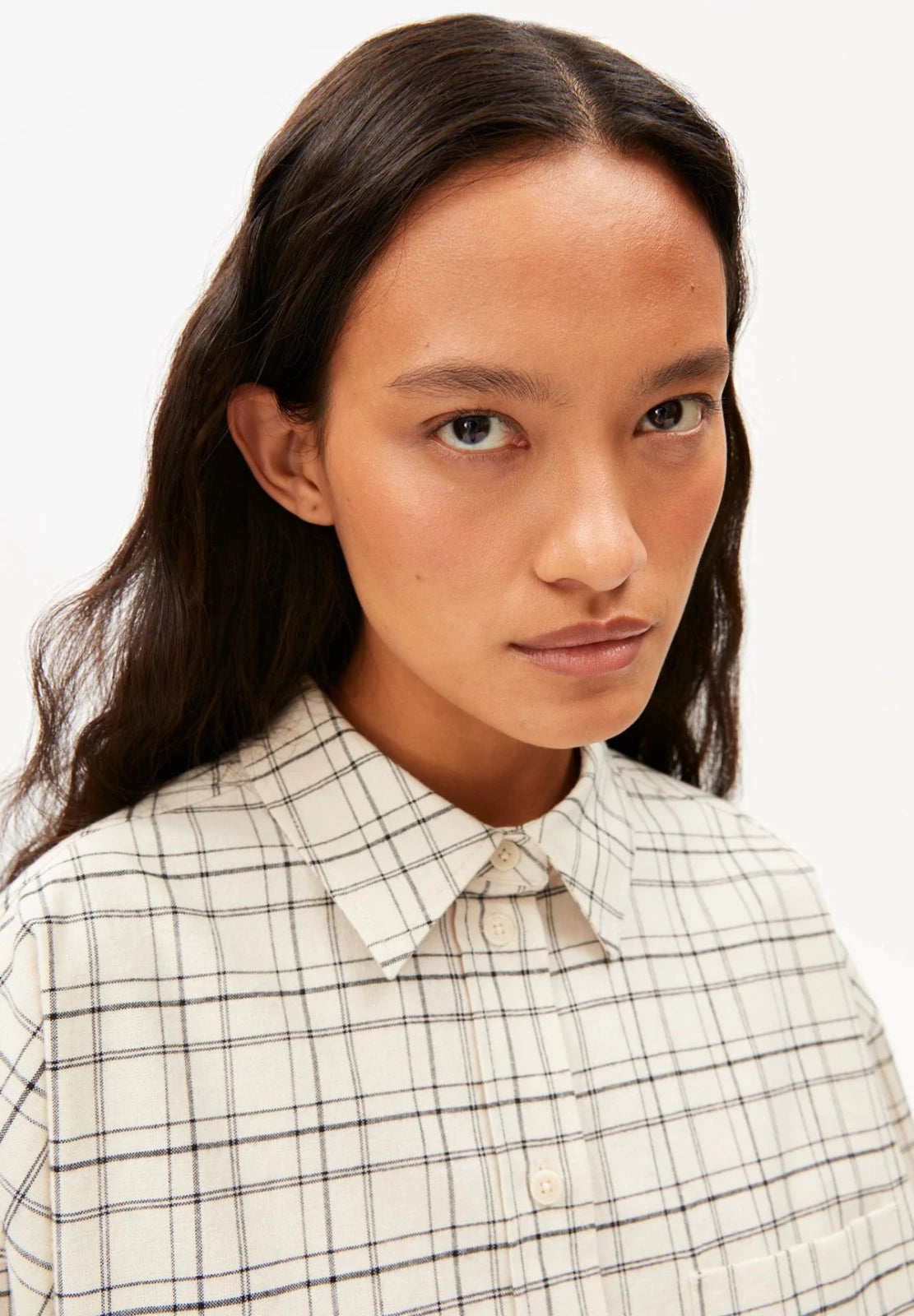 ARMEDANGELS - Karierte Boxy - Bluse • oatmilk - black - Bluse - ROSA ECK