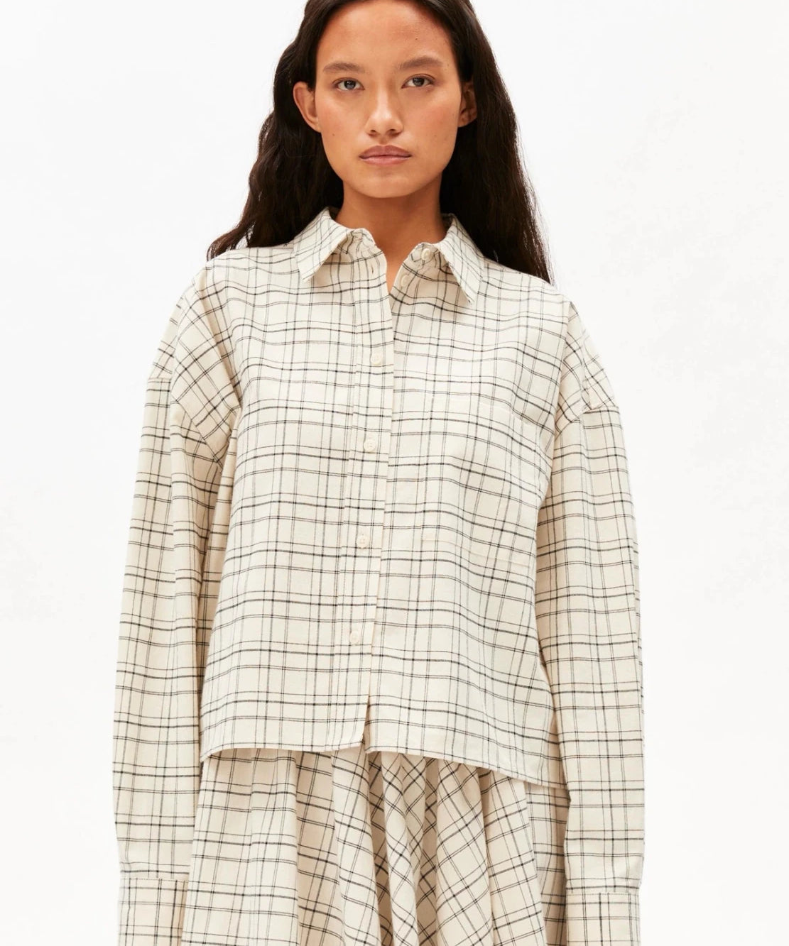ARMEDANGELS - Karierte Boxy - Bluse • oatmilk - black - Bluse - ROSA ECK