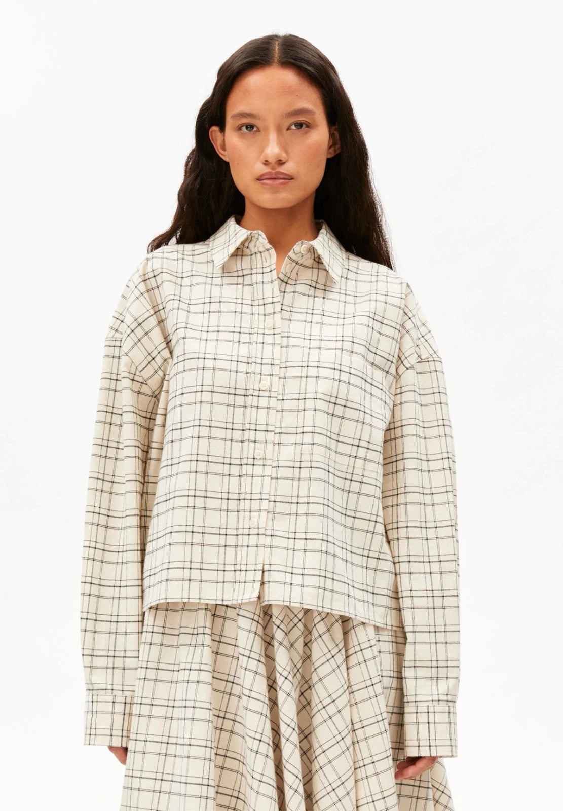 ARMEDANGELS - Karierte Boxy - Bluse • oatmilk - black - Bluse - ROSA ECK