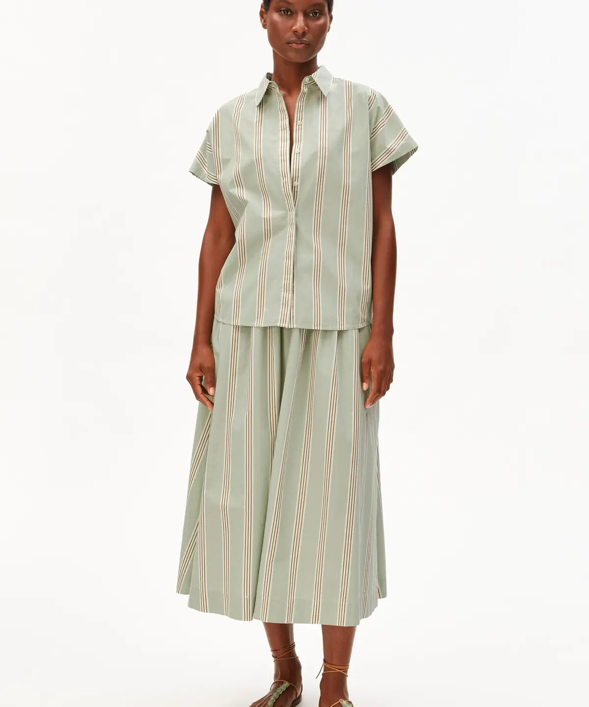 ARMEDANGELS - LARISAANA Popelin Bluse mit Streifen • foam - light oatmilk - dried palm - ROSA ECK