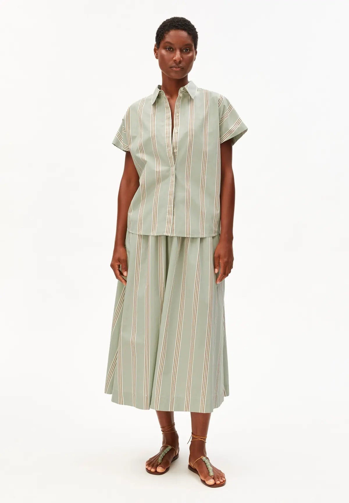 ARMEDANGELS - LARISAANA Popelin Bluse mit Streifen • foam - light oatmilk - dried palm - ROSA ECK