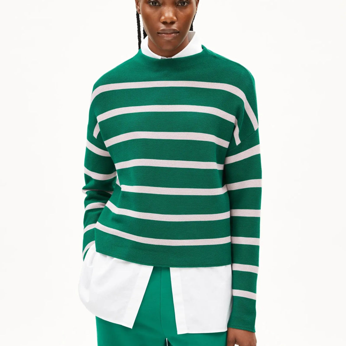 ARMEDANGELS - MERINAA STRIPES Strickpullover • emerald green - ice grape - ROSA ECK Concept Store