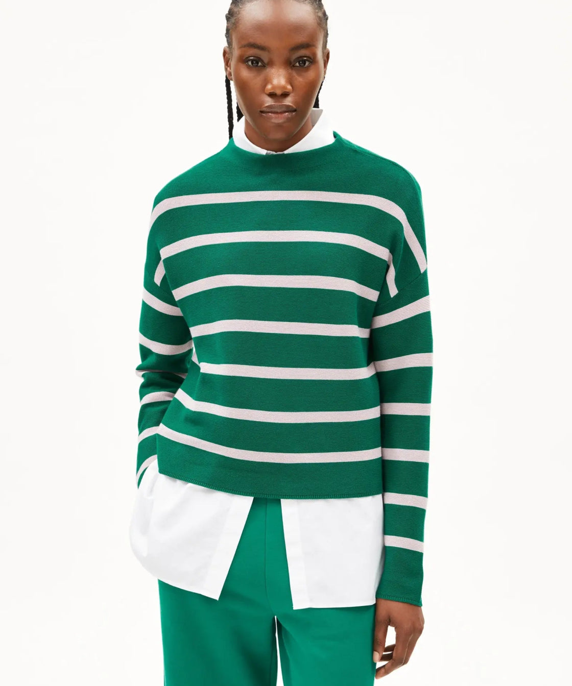 ARMEDANGELS - MERINAA STRIPES Strickpullover • emerald green - ice grape - ROSA ECK Concept Store