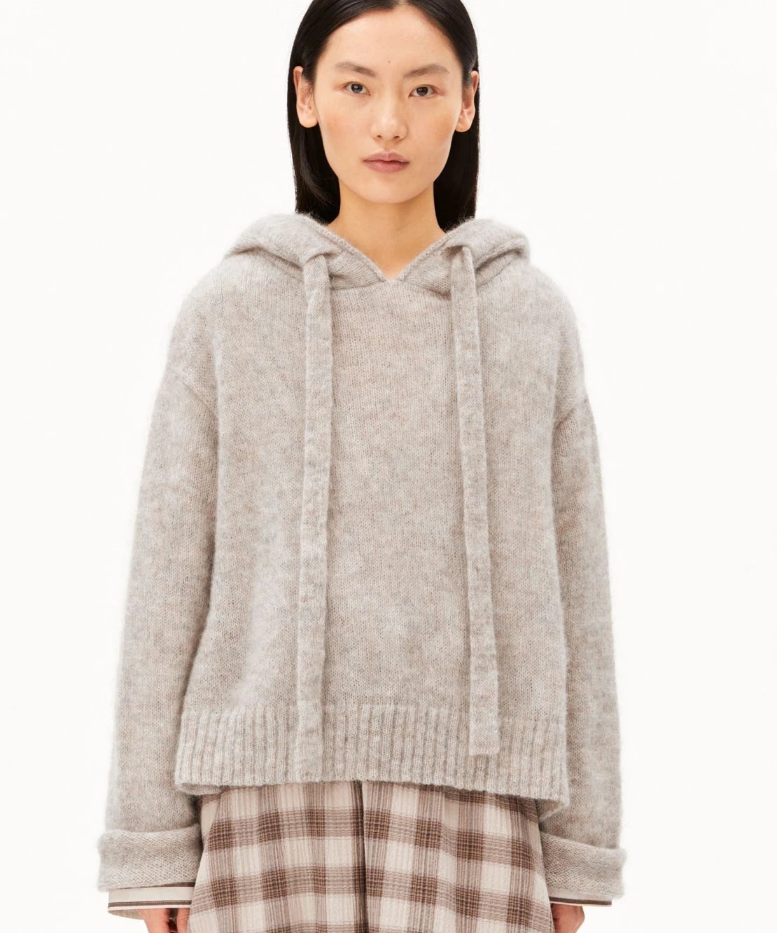 ARMEDANGELS - Mohair-Mix Strick-Hoodie • honey melange - ROSA ECK